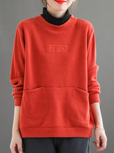 Embroidered Mock Neck Loose Sweatshirt